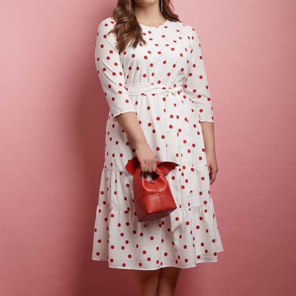 Eloquii Red Dot Tiered Hem Dress